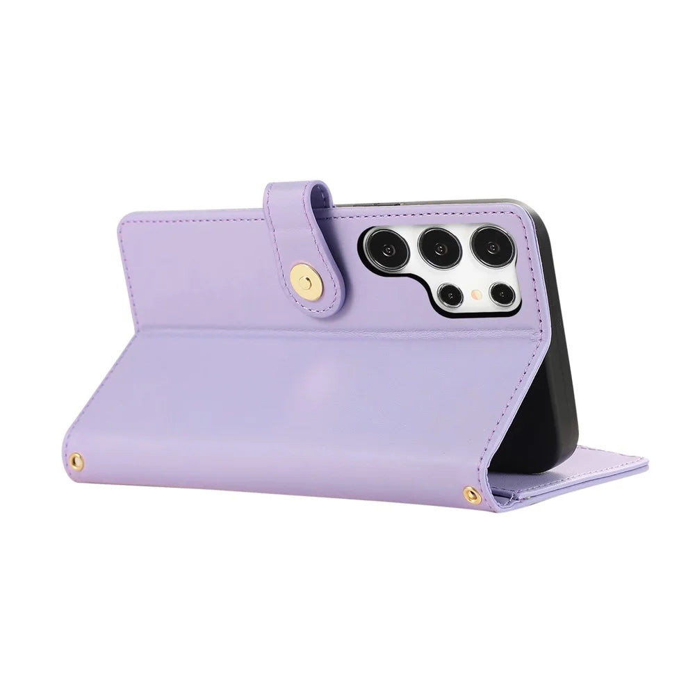 For Samsung Galaxy S26 Ultra Case Multi Card Slots Zipper Rhombus Leather Phone Cover with Wrist Strap - Purple - 4