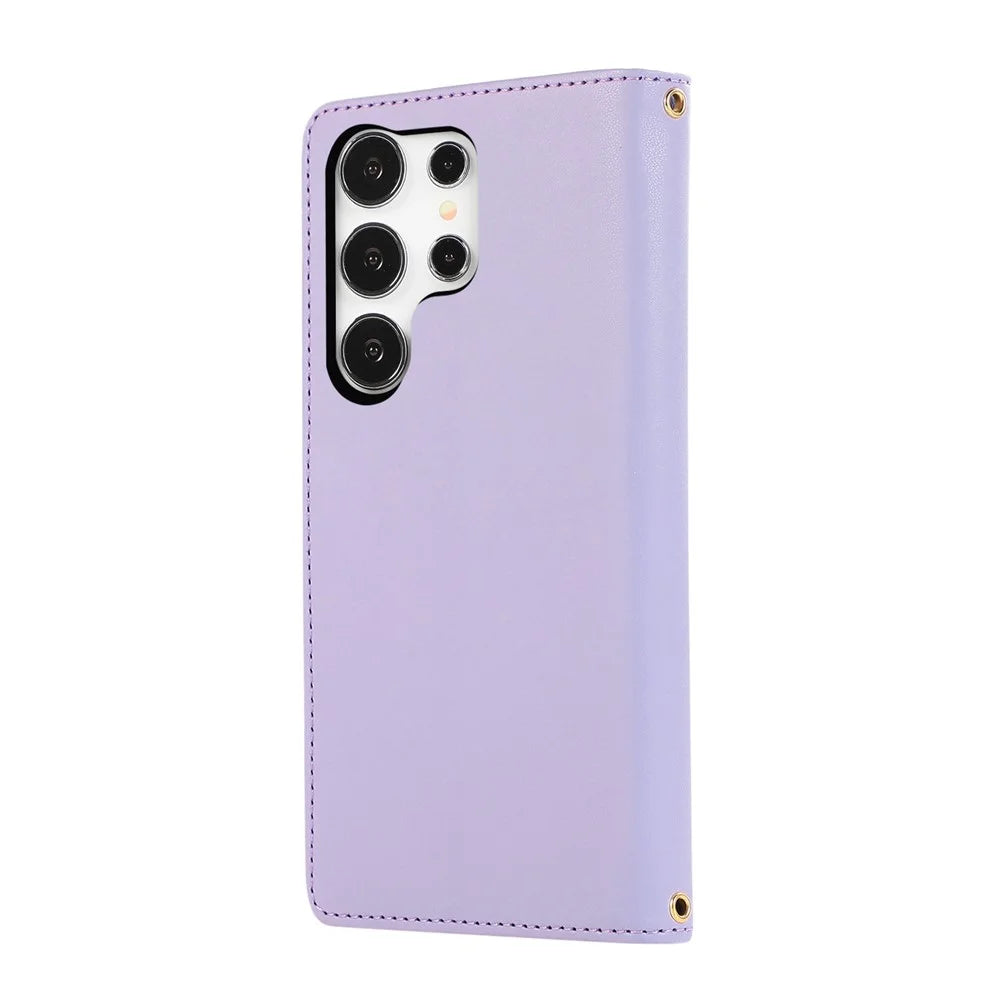 For Samsung Galaxy S26 Ultra Case Multi Card Slots Zipper Rhombus Leather Phone Cover with Wrist Strap - Purple - 7