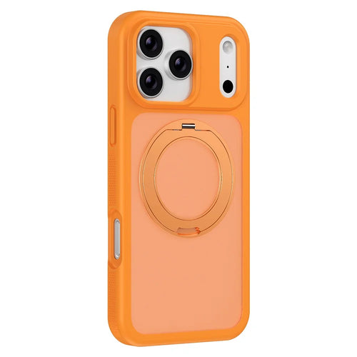 For iPhone 17 Pro Case Compatible with MagSafe Rotating Kickstand Skin Touch Anti Stain TPU PC Phone Cover - Orange - 1
