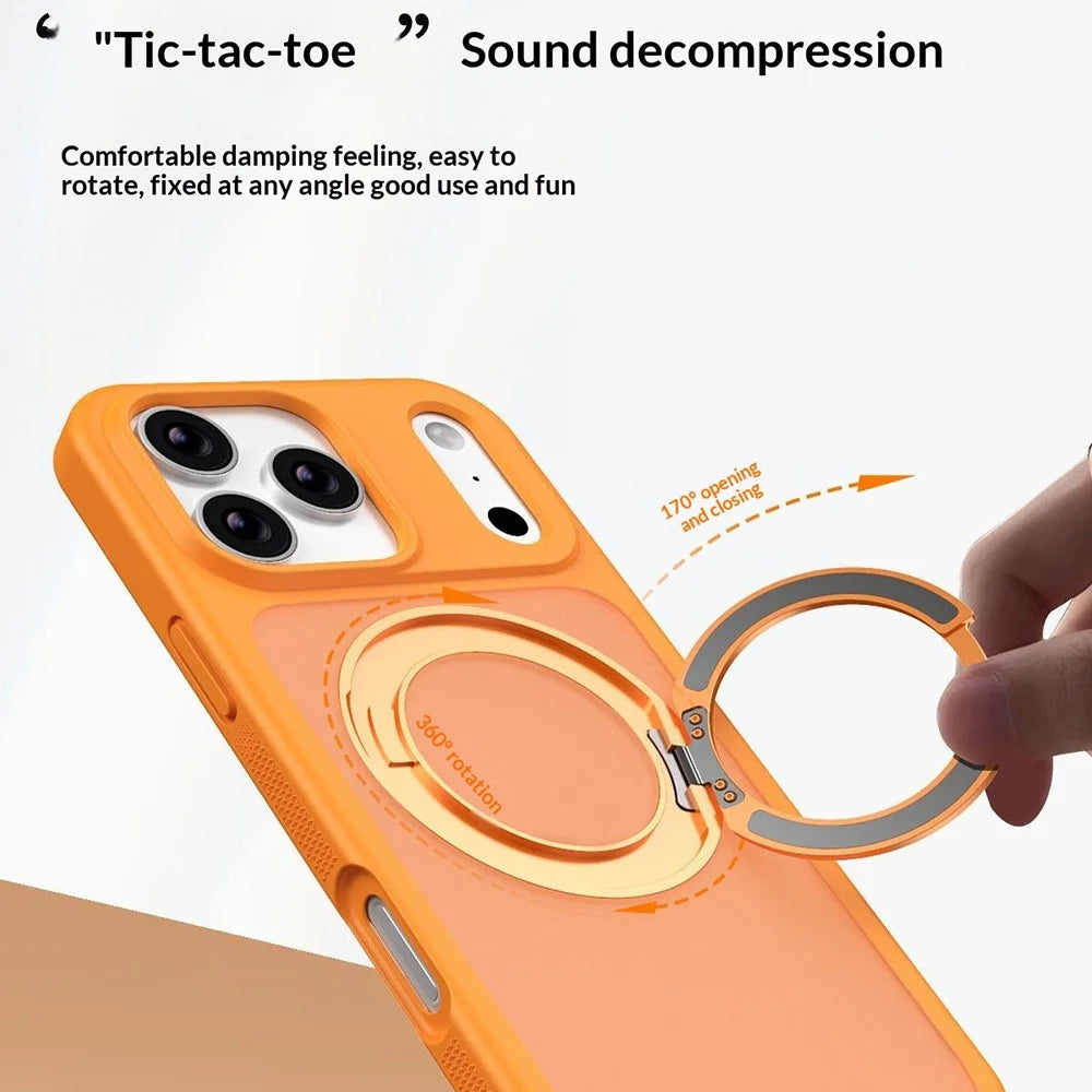 For iPhone 17 Pro Case Compatible with MagSafe Rotating Kickstand Skin Touch Anti Stain TPU PC Phone Cover - Orange - 7