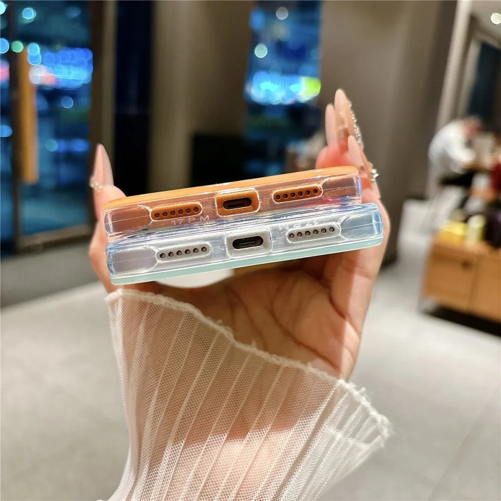 For iPhone  18 Pro / 17  Pro Case Compatible with MagSafe Rhinestone Lens Frame Shell Texture TPU + PC Phone Cover - Orange - 5