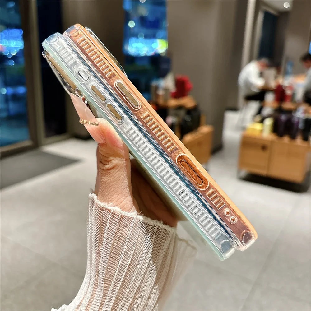 For iPhone  18 Pro / 17  Pro Case Compatible with MagSafe Rhinestone Lens Frame Shell Texture TPU + PC Phone Cover - Orange - 6