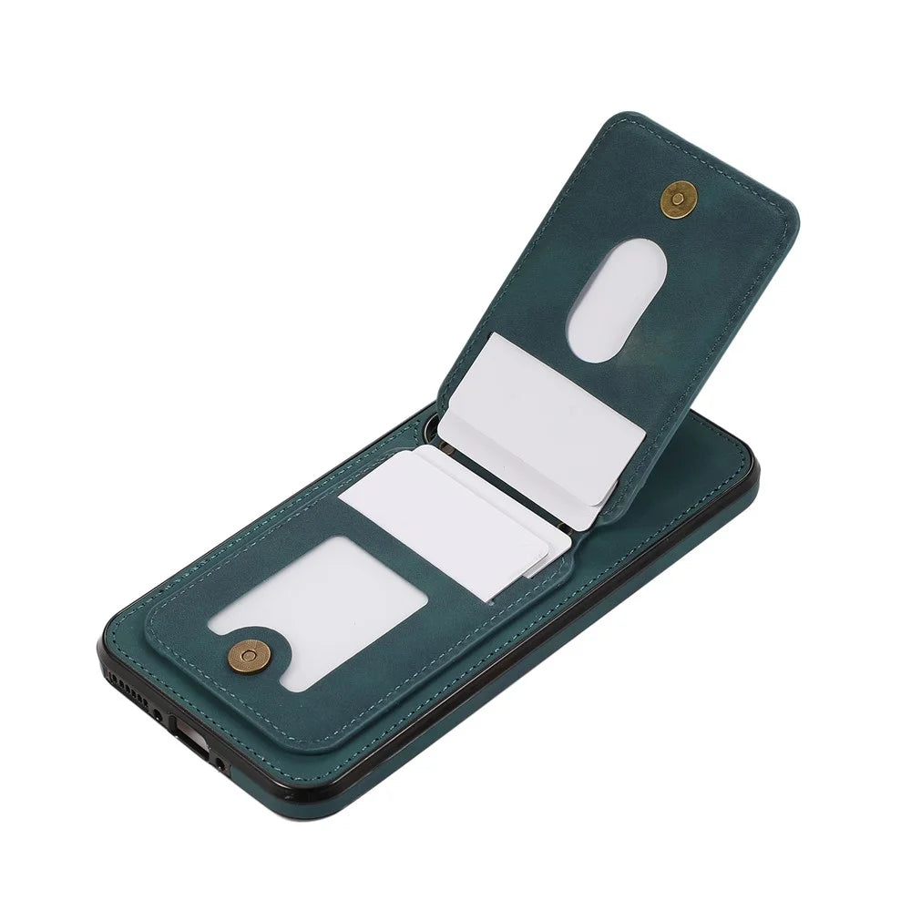 For Samsung Galaxy A37 5G Case Card Holder Kickstand Leather + TPU Phone Cover with Shoulder Strap - Green - 3