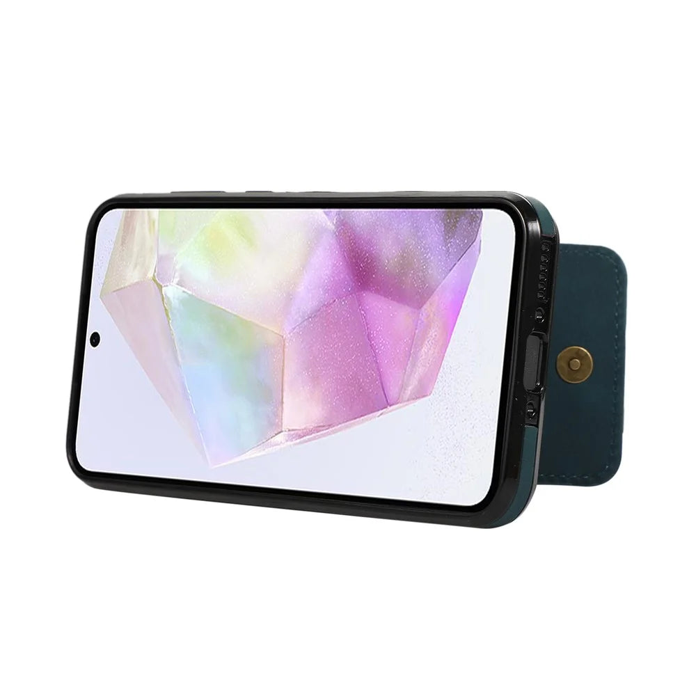 For Samsung Galaxy A37 5G Case Card Holder Kickstand Leather + TPU Phone Cover with Shoulder Strap - Green - 4