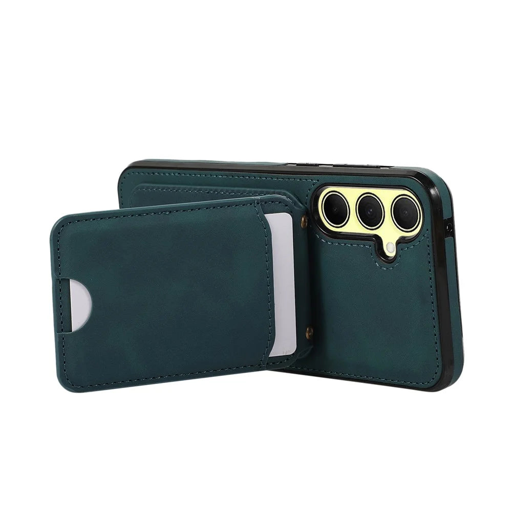 For Samsung Galaxy A37 5G Case Card Holder Kickstand Leather + TPU Phone Cover with Shoulder Strap - Green - 5