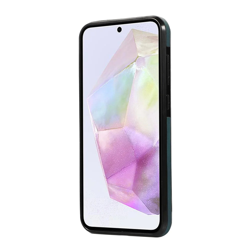 For Samsung Galaxy A37 5G Case Card Holder Kickstand Leather + TPU Phone Cover with Shoulder Strap - Green - 7
