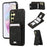 For Samsung Galaxy A57 5G Case Card Holder Kickstand Leather + TPU Phone Cover with Shoulder Strap - Black - 1