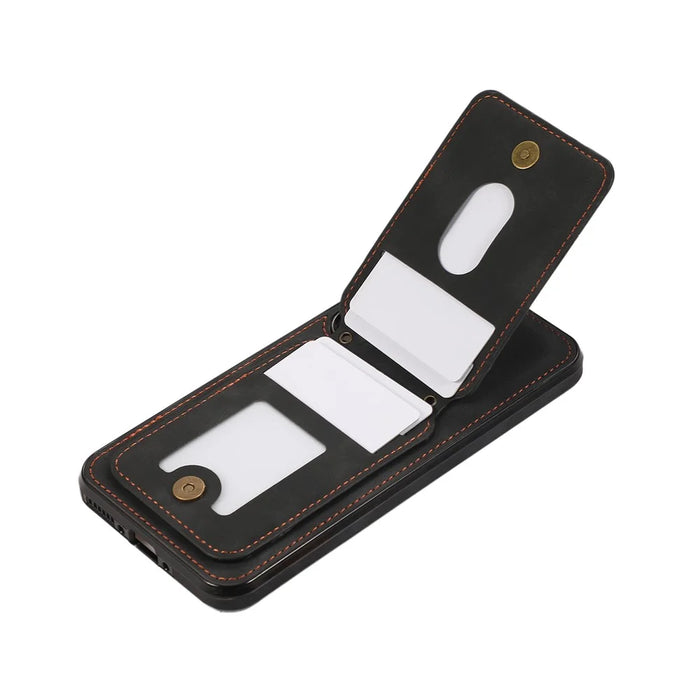 For Samsung Galaxy A57 5G Case Card Holder Kickstand Leather + TPU Phone Cover with Shoulder Strap - Black - 3