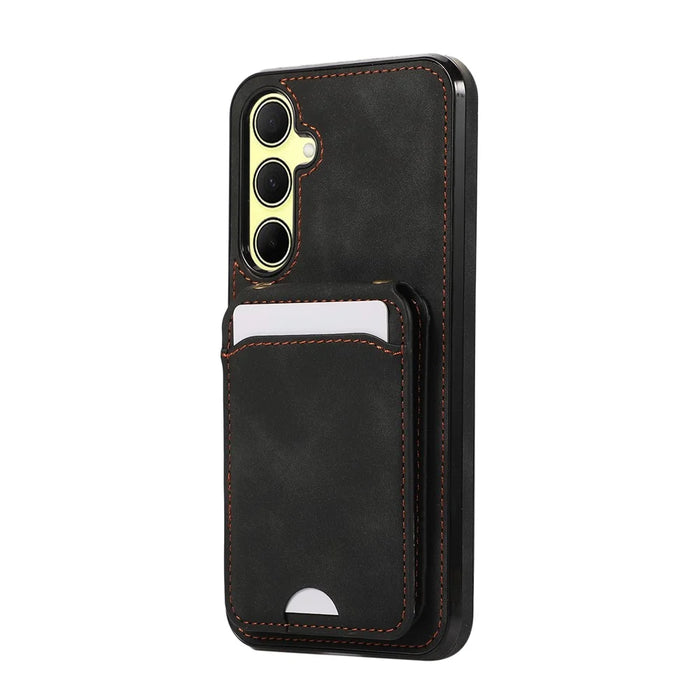 For Samsung Galaxy A57 5G Case Card Holder Kickstand Leather + TPU Phone Cover with Shoulder Strap - Black - 7
