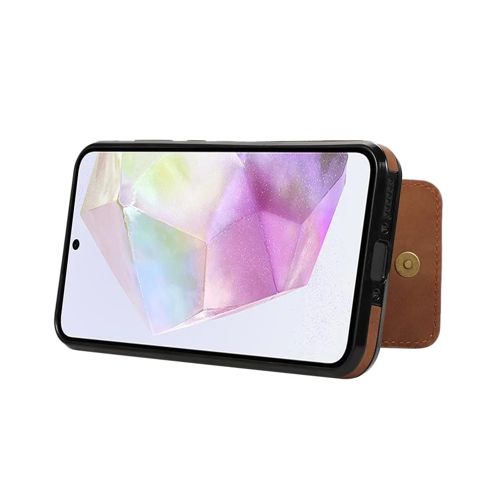 For Samsung Galaxy S26+ Case Card Holder Kickstand Leather + TPU Phone Cover with Shoulder Strap - Brown - 4