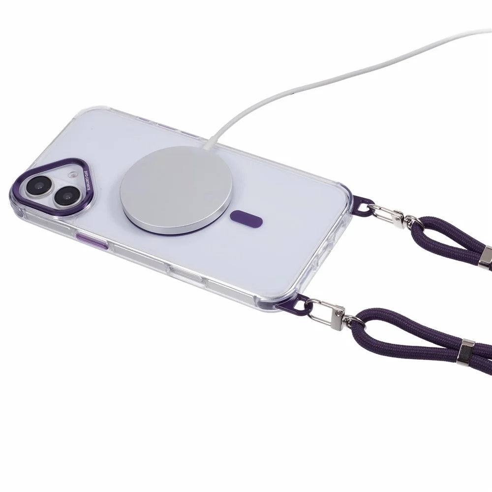For iPhone 17 Clear Case Compatible with MagSafe Shockproof PC+TPU Phone Cover with 150cm Long Lanyard - Purple - 3