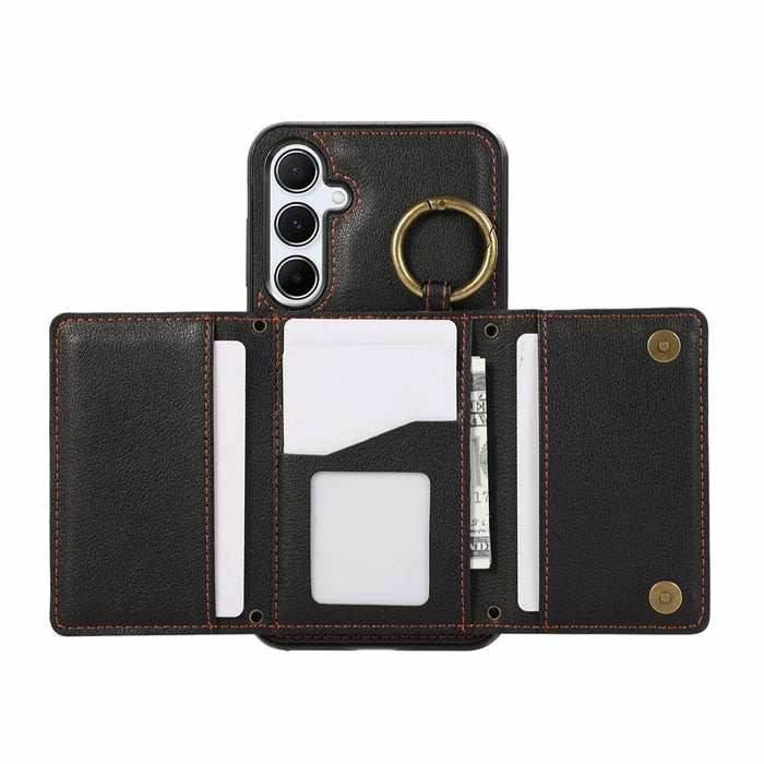 For Samsung Galaxy S26+ Leather Back Cover Zipper Wallet Kickstand Phone Case with Shoulder Strap - Black - 4