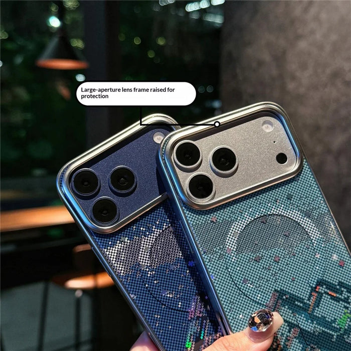 For iPhone 17 Pro Max Case Compatible with MagSafe Starry Mountain Series Pixel Style Gradient Design TPU + PC Phone Cover - Navy Blue - 4
