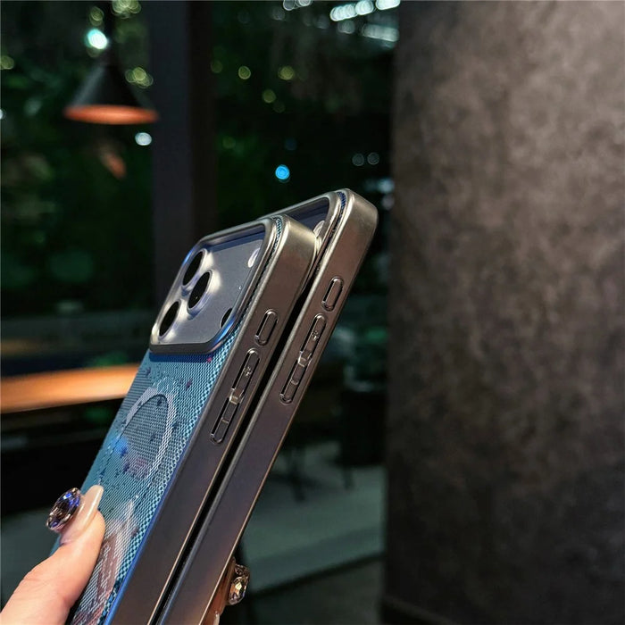For iPhone 17 Pro Max Case Compatible with MagSafe Starry Mountain Series Pixel Style Gradient Design TPU + PC Phone Cover - Navy Blue - 5