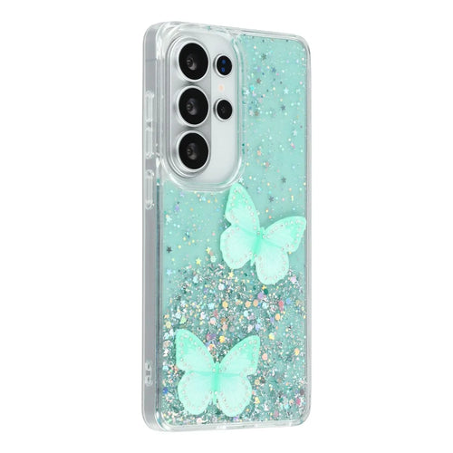 For Samsung Galaxy S26 Ultra Case Epoxy PVC Butterfly TPU Aesthetics Phone Cover - Green - 1