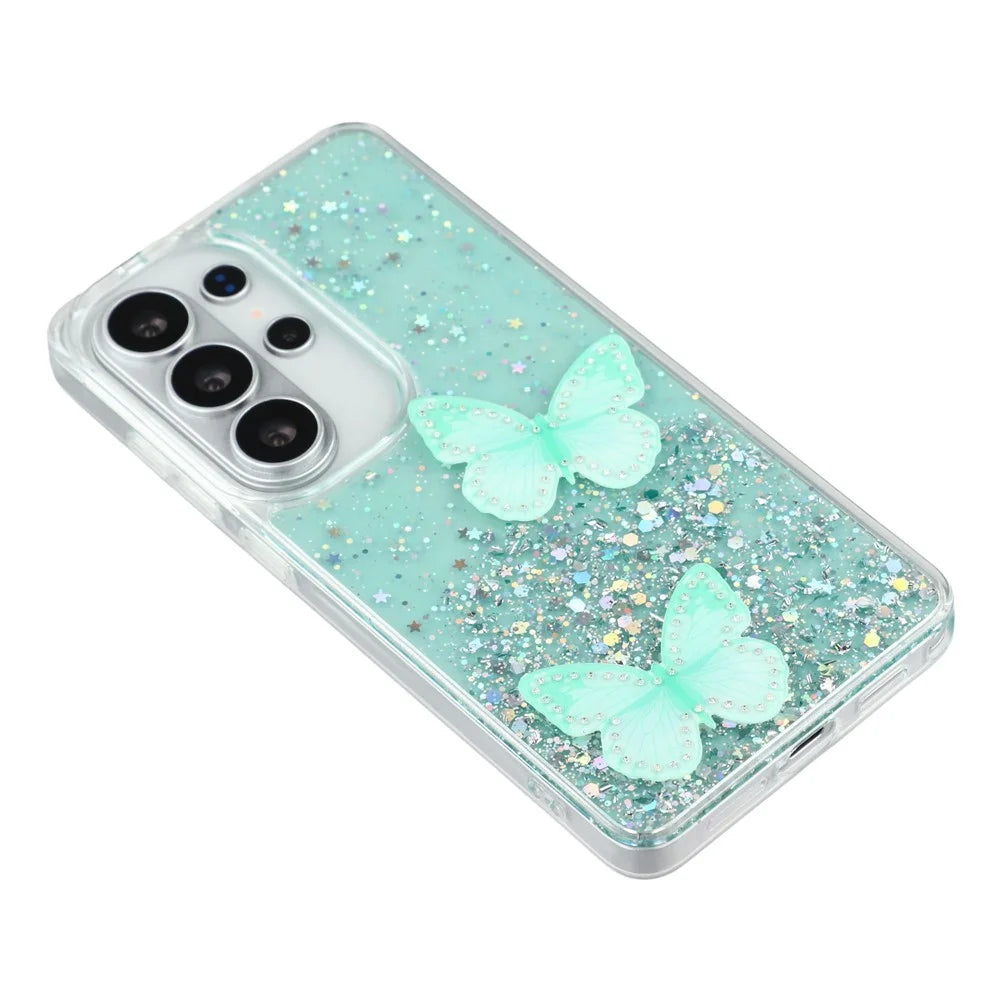 For Samsung Galaxy S26 Ultra Case Epoxy PVC Butterfly TPU Aesthetics Phone Cover - Green - 4
