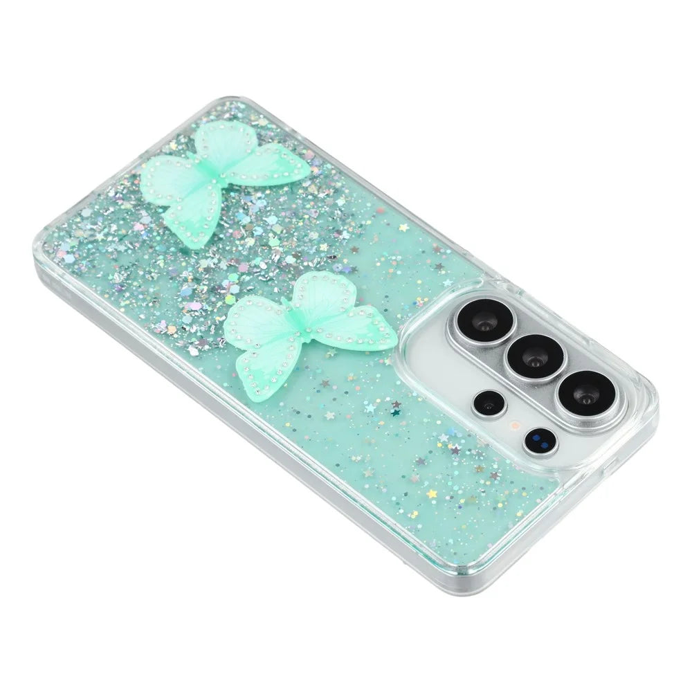 For Samsung Galaxy S26 Ultra Case Epoxy PVC Butterfly TPU Aesthetics Phone Cover - Green - 5