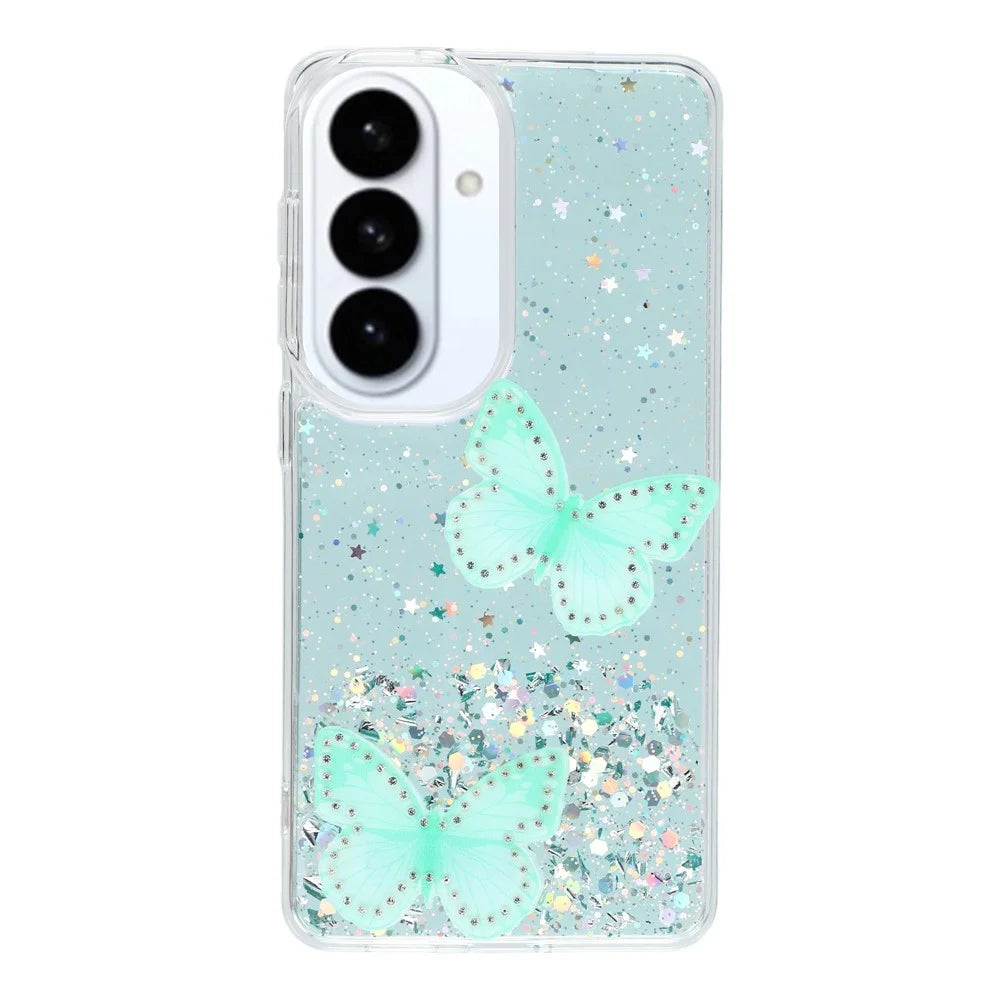 For Samsung Galaxy S26 Case Epoxy PVC Butterfly TPU Aesthetics Phone Cover - Green - 1