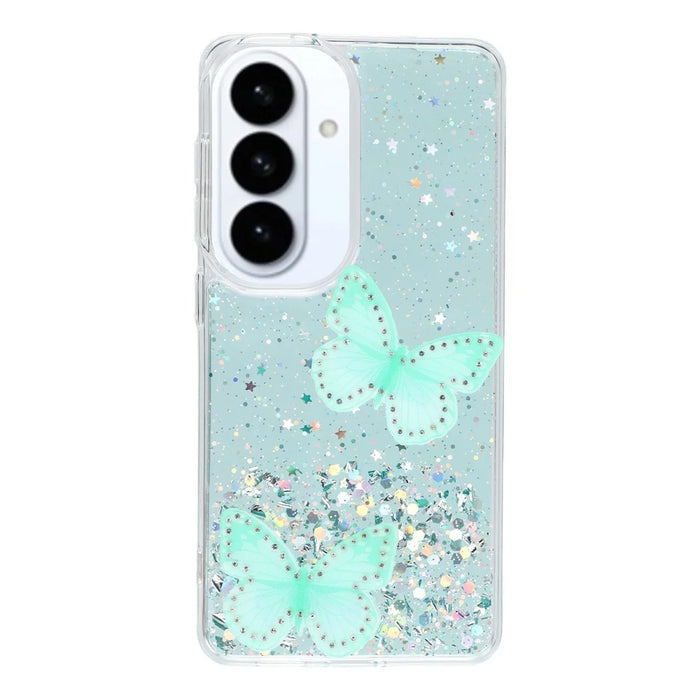 For Samsung Galaxy S26 Case Epoxy PVC Butterfly TPU Aesthetics Phone Cover - Green - 1