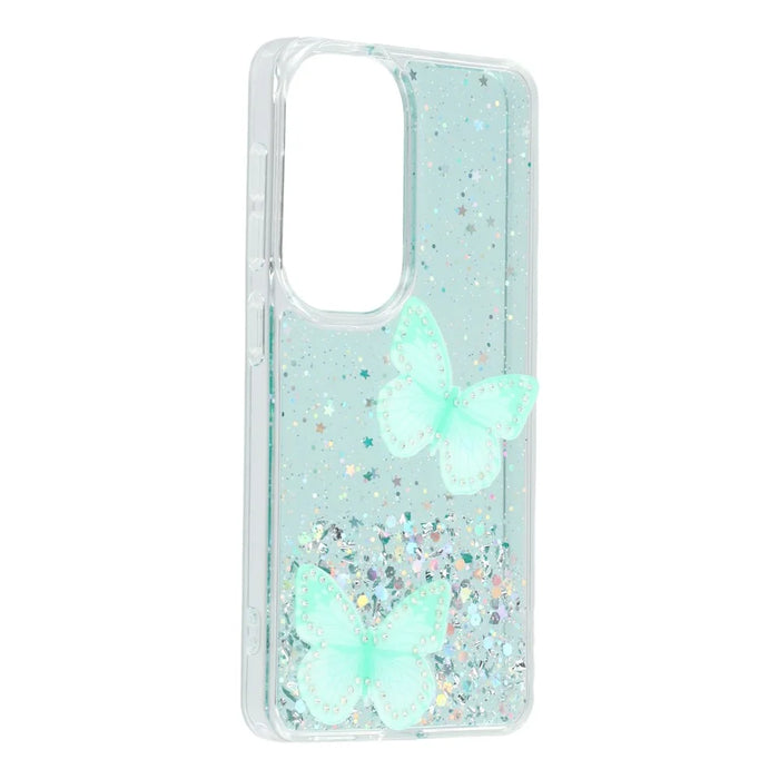 For Samsung Galaxy S26 Case Epoxy PVC Butterfly TPU Aesthetics Phone Cover - Green - 2