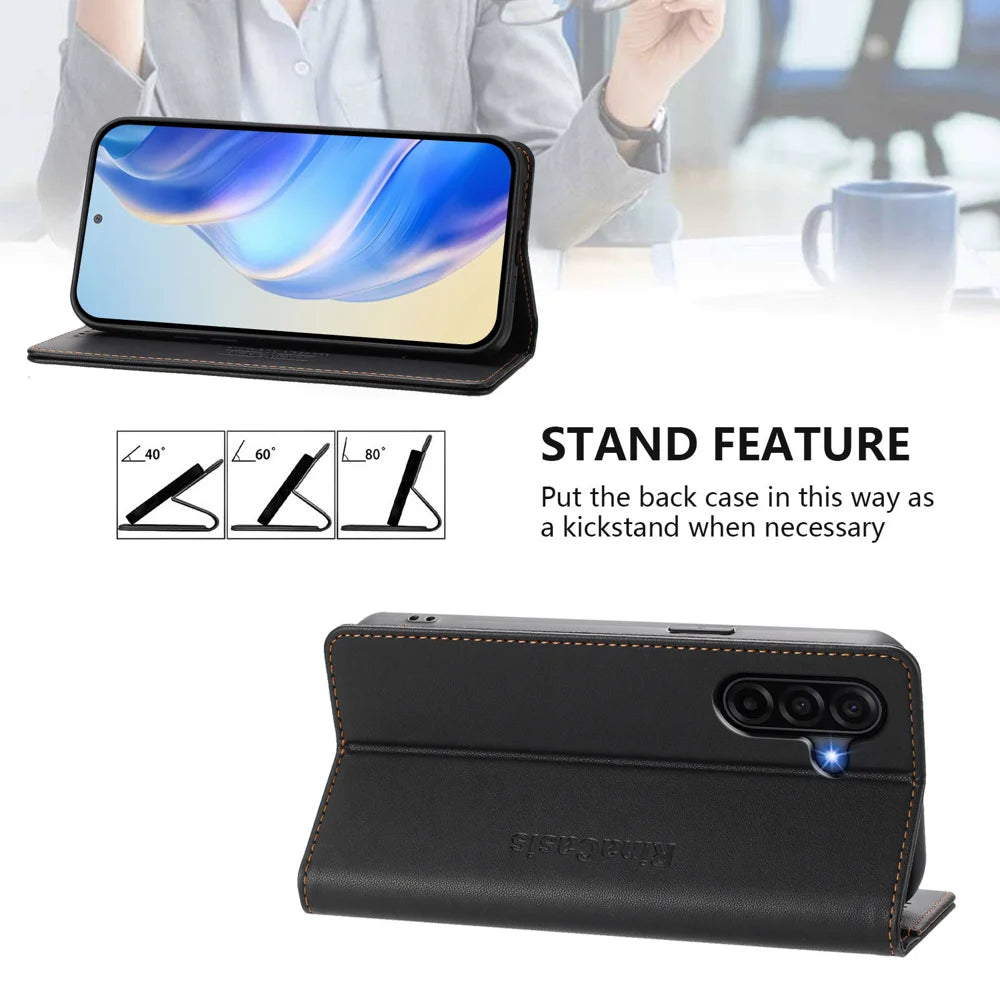 For Samsung Galaxy A57 5G Leather Case RINACASIS RC01 Phone Cover with RFID Blocking Wallet Stand - Black - 3