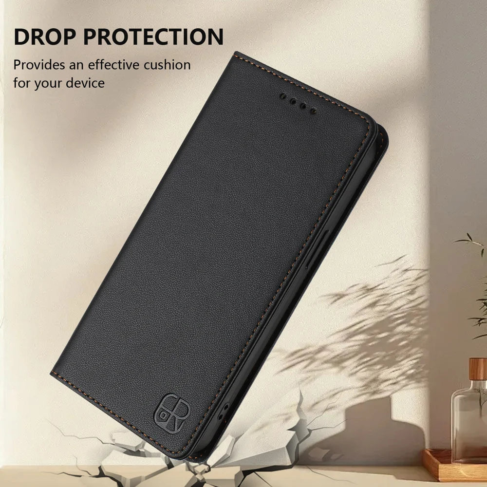 For Samsung Galaxy A57 5G Leather Case RINACASIS RC01 Phone Cover with RFID Blocking Wallet Stand - Black - 6