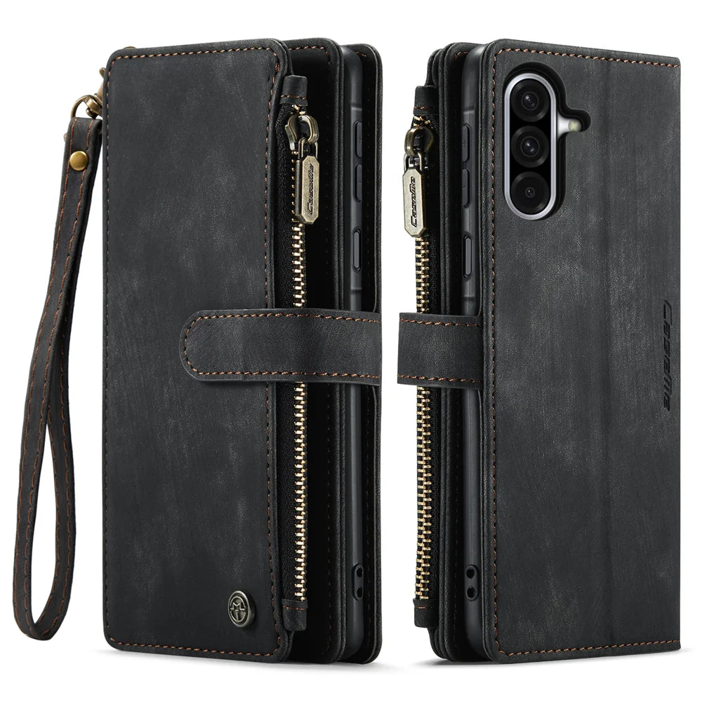 CASEME For Samsung Galaxy A57 5G Phone Cases with Strap  C30 Zipper Multiple Card Holder PU Leather Cover - Black - 2