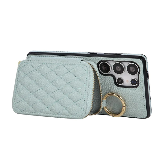 For Samsung Galaxy S26 Ultra Case Zipper Card Holder  PU Leather Phone Back Cover with Shoulder Strap - Blue - 4