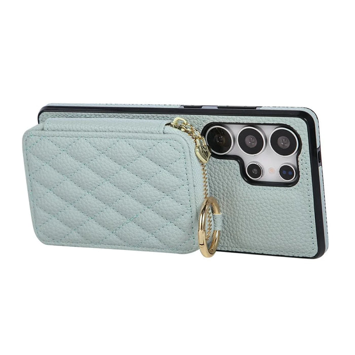 For Samsung Galaxy S26 Ultra Case Zipper Card Holder  PU Leather Phone Back Cover with Shoulder Strap - Blue - 5