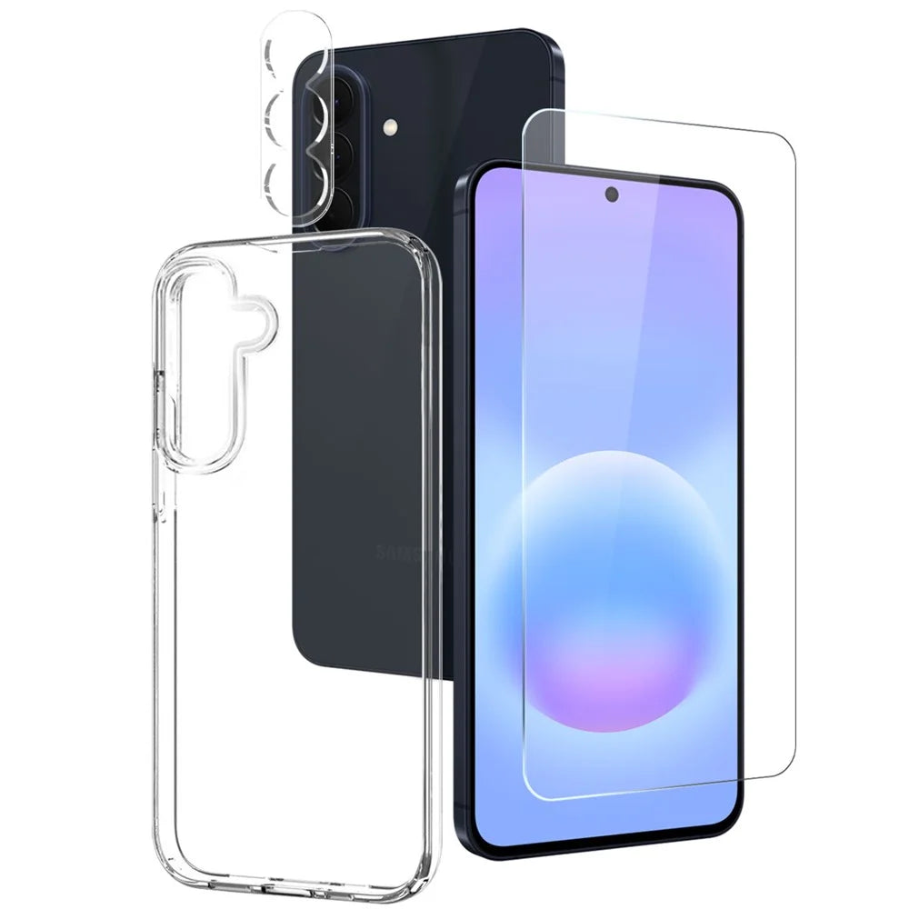 For Samsung Galaxy A57 5G NORTHJO  TPU Phone Case Set with Front Screen Protector + Lens Film - Transparent - 1