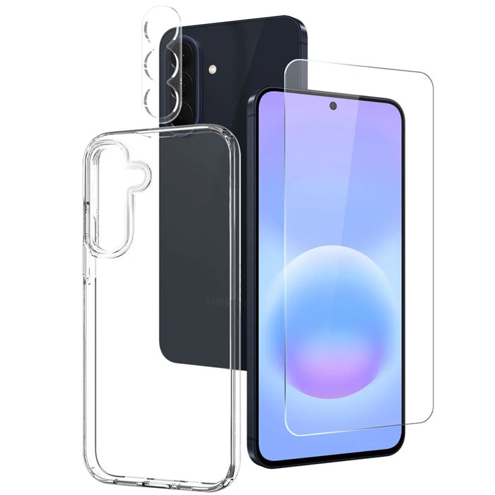 For Samsung Galaxy A57 5G NORTHJO  TPU Phone Case Set with Front Screen Protector + Lens Film - Transparent - 1