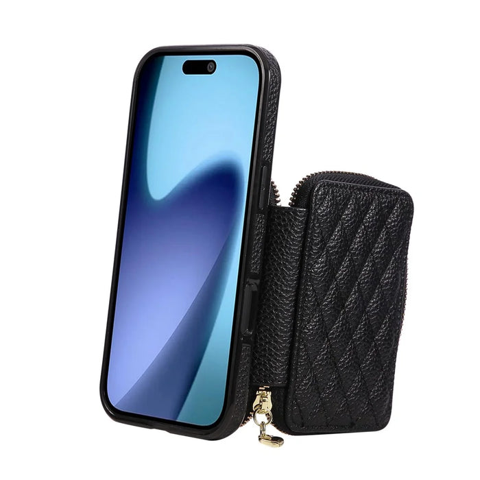For iPhone 18 Pro Max / 17 Pro Max Case Zipper Card Holder PU Leather Phone Back Cover with Shoulder Strap - Black - 5