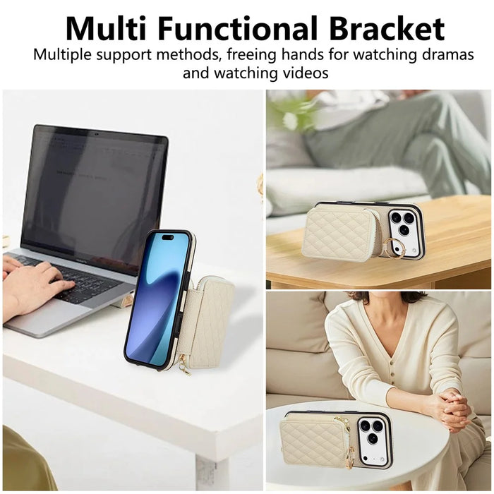 For iPhone 18 Pro Max / 17 Pro Max Case Zipper Card Holder PU Leather Phone Back Cover with Shoulder Strap - Black - 7