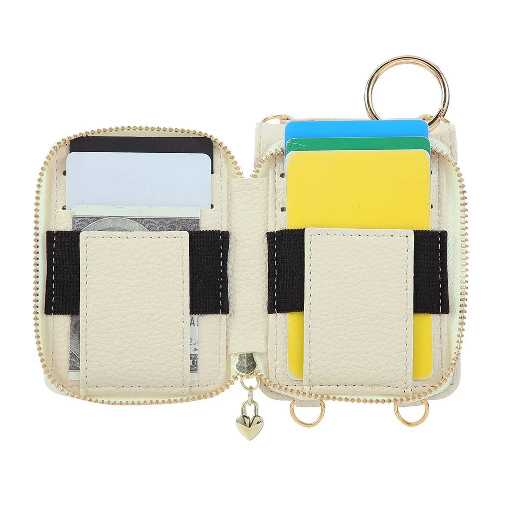 For Samsung Galaxy Z Flip6 5G Case Zipper Card Holder PU Leather Phone Back Cover with Shoulder Strap - Beige - 2