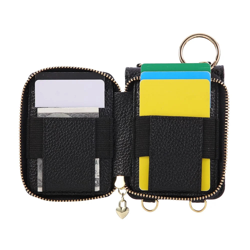 For Samsung Galaxy Z Flip7 5G Case Zipper Card Holder PU Leather Phone Back Cover with Shoulder Strap - Black - 2