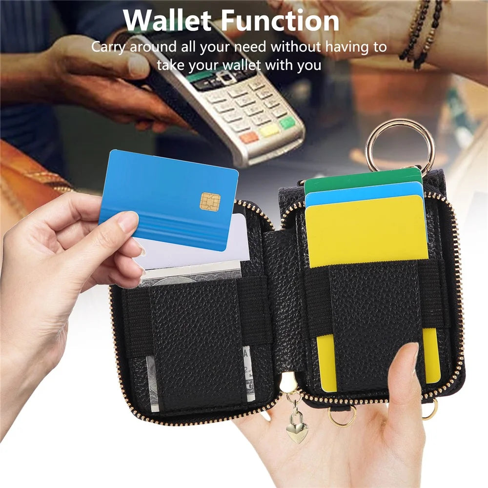 For Samsung Galaxy Z Flip7 5G Case Zipper Card Holder PU Leather Phone Back Cover with Shoulder Strap - Black - 7