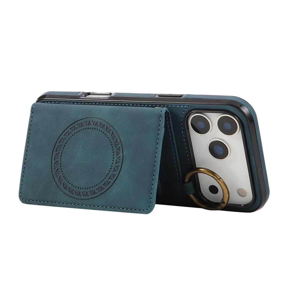 For iPhone 18 Pro / 17 Pro Case Card Holder Kickstand Leather + TPU Phone Cover with Ring Holder - Green - 2