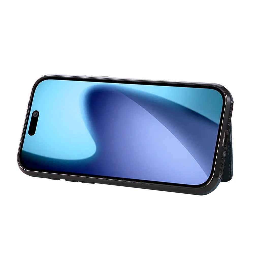 For iPhone 18 Pro / 17 Pro Case Card Holder Kickstand Leather + TPU Phone Cover with Ring Holder - Green - 3