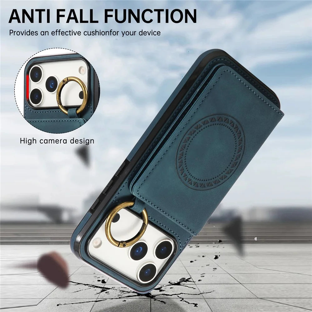 For iPhone 18 Pro / 17 Pro Case Card Holder Kickstand Leather + TPU Phone Cover with Ring Holder - Green - 6