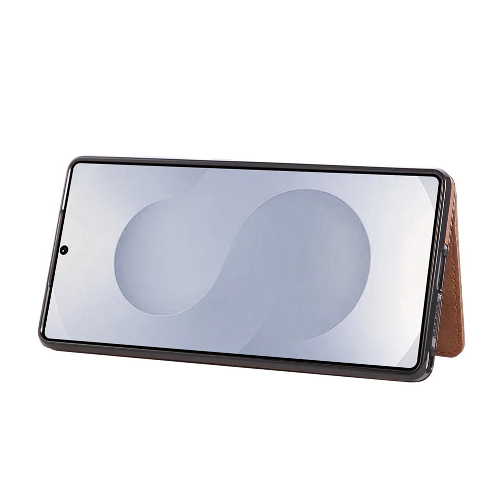 For Samsung Galaxy S26 Ultra Case Card Holder Kickstand Leather + TPU Phone Cover with Ring Holder - Brown - 2