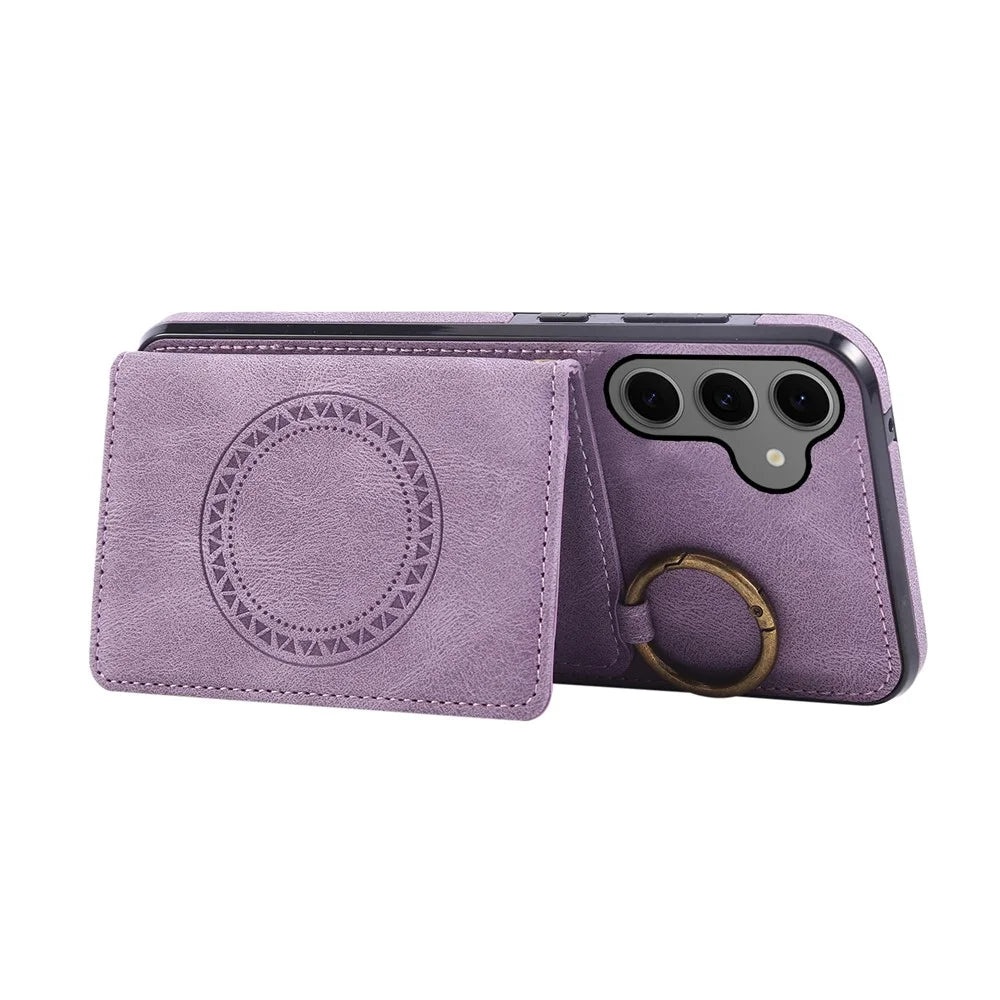For Samsung Galaxy S26+ Case Card Holder Kickstand Leather + TPU Phone Cover with Ring Holder - Purple - 3