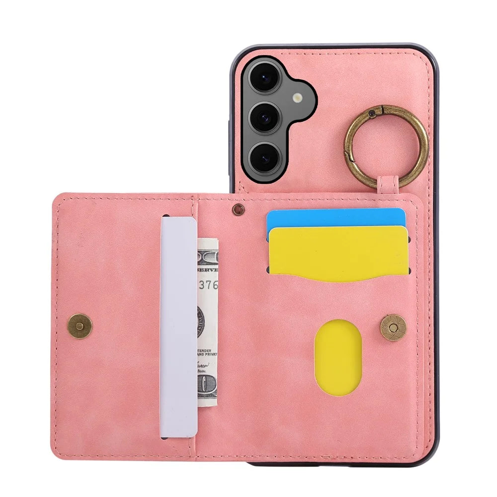 For Samsung Galaxy A57 5G Case Card Holder Kickstand Leather + TPU Phone Cover with Ring Holder - Rose Gold - 2