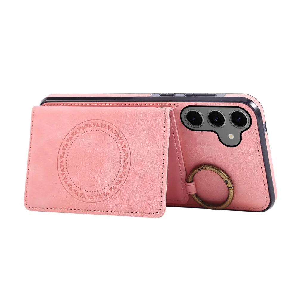 For Samsung Galaxy A57 5G Case Card Holder Kickstand Leather + TPU Phone Cover with Ring Holder - Rose Gold - 3