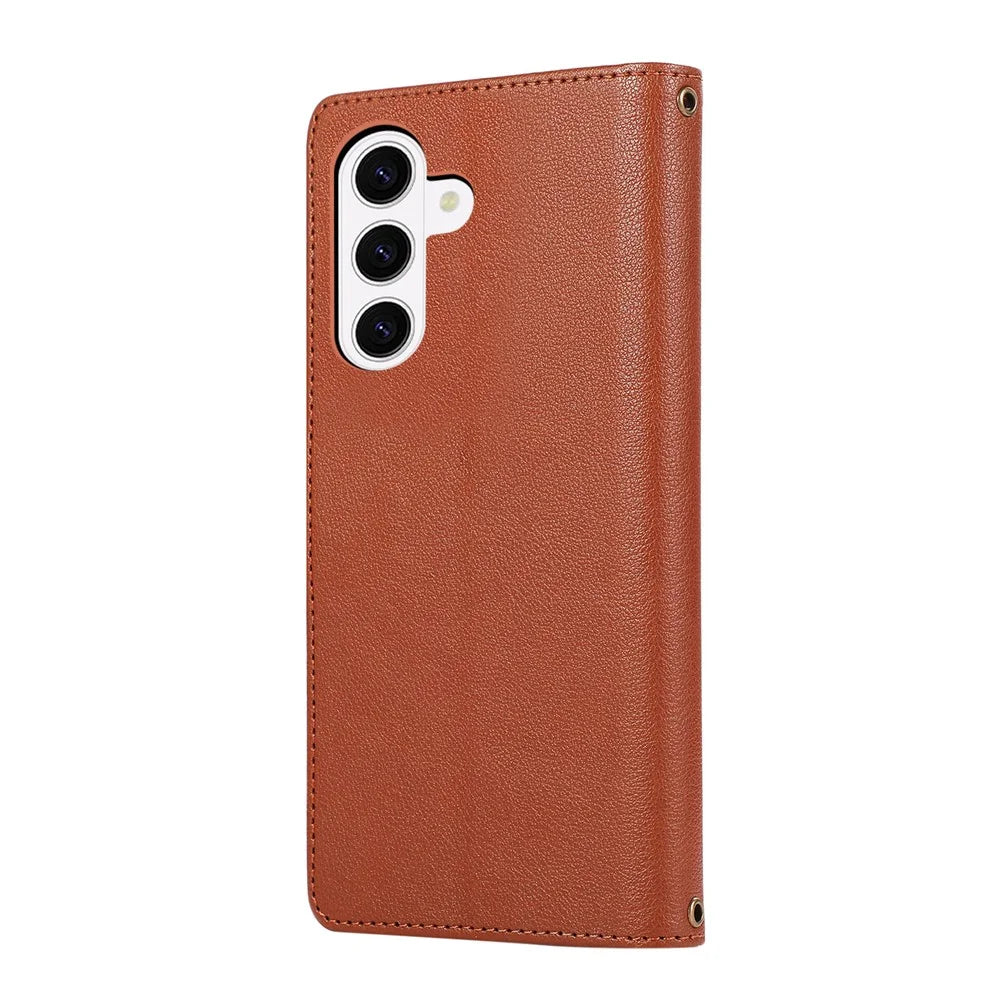 For Samsung Galaxy S26 Case Multi Card Slots Zipper Leather Phone Cover with Wrist Strap - Brown - 7