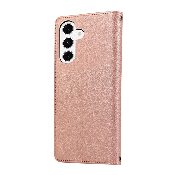 For Samsung Galaxy S26+ Case Multi Card Slots Zipper Leather Phone Cover with Wrist Strap - Rose Gold - 7