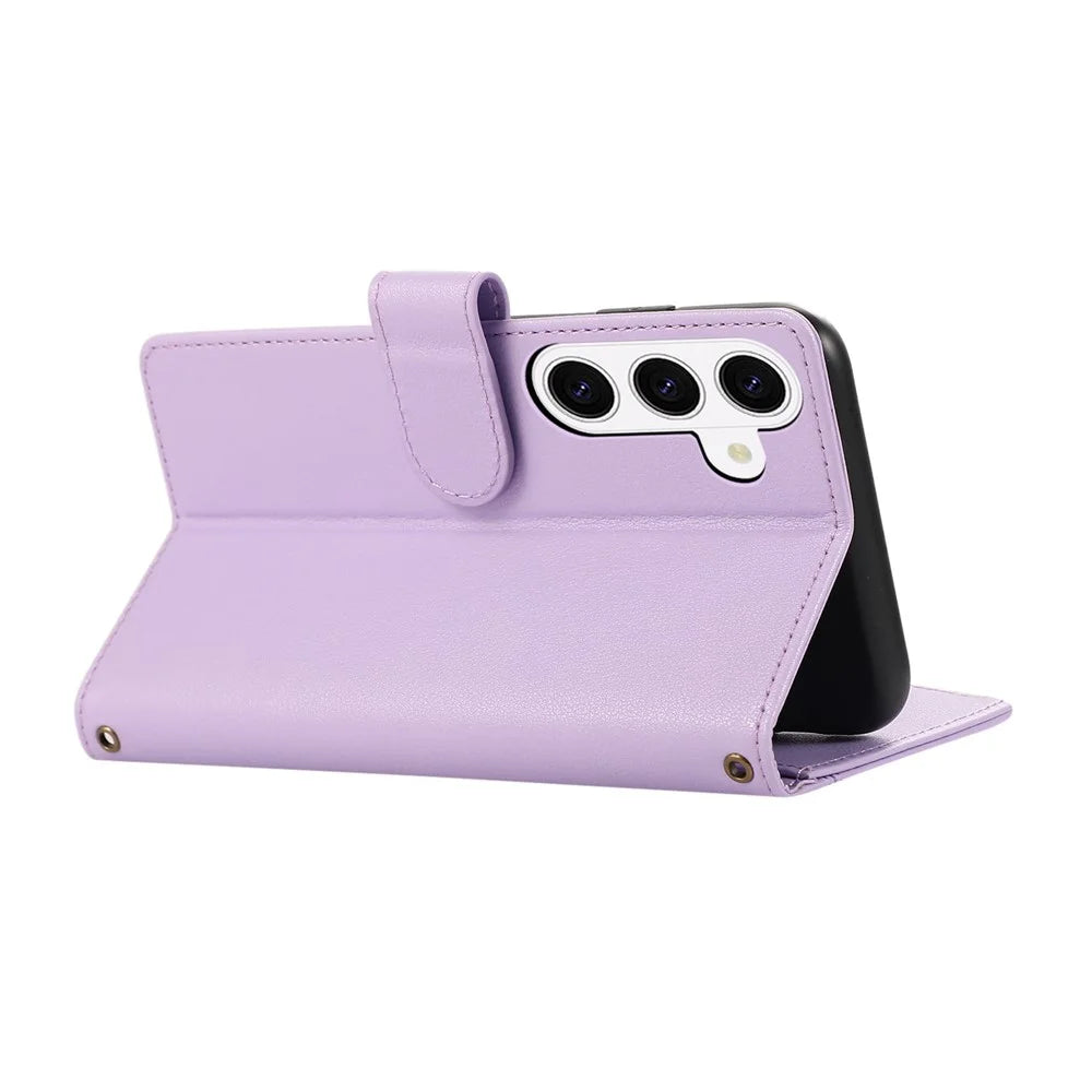 For Samsung Galaxy A37 5G Case Multi Card Slots Zipper Leather Phone Cover with Wrist Strap - Purple - 4
