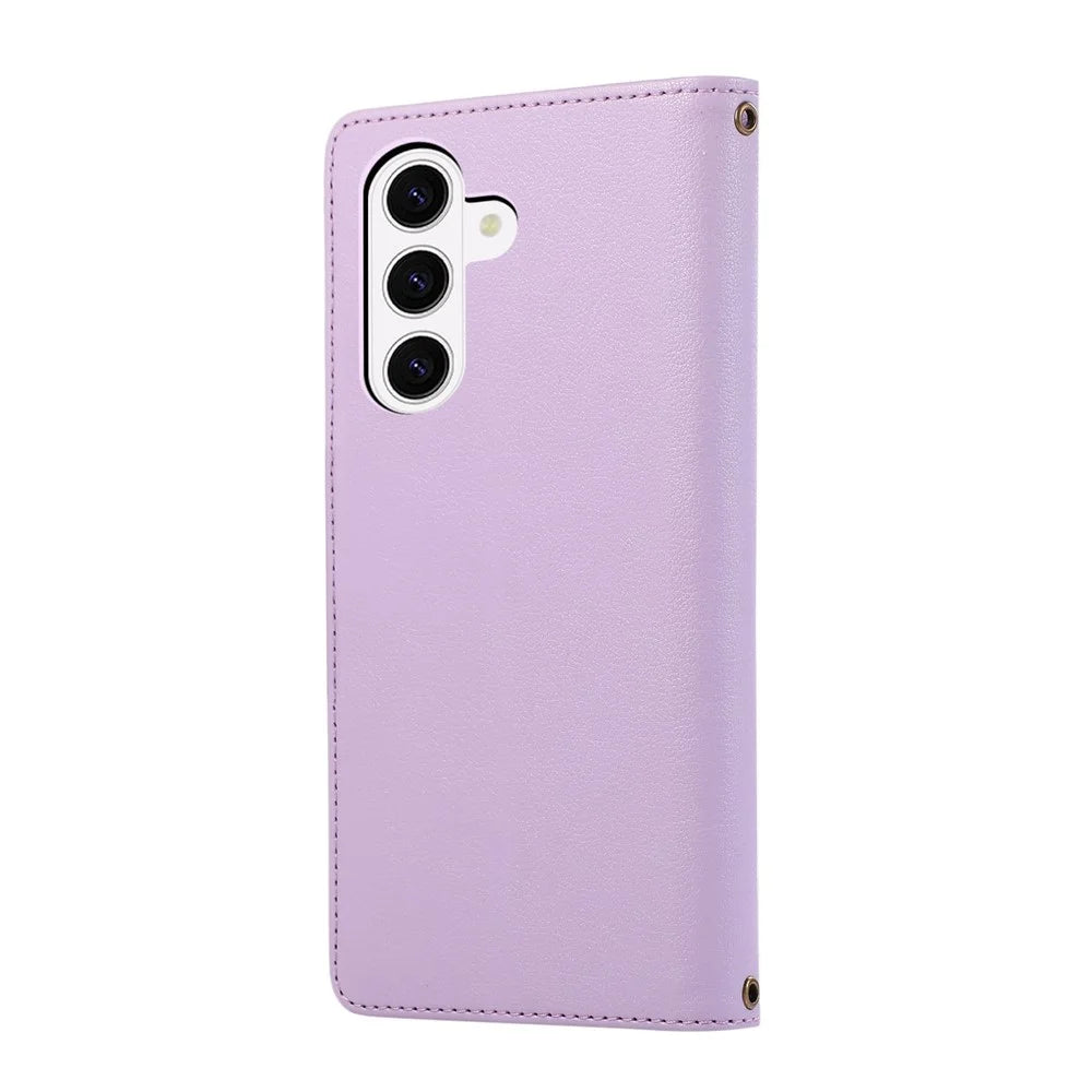 For Samsung Galaxy A37 5G Case Multi Card Slots Zipper Leather Phone Cover with Wrist Strap - Purple - 7