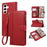 For Samsung Galaxy A57 5G Case Multi Card Slots Zipper Leather Phone Cover with Wrist Strap - Red - 1