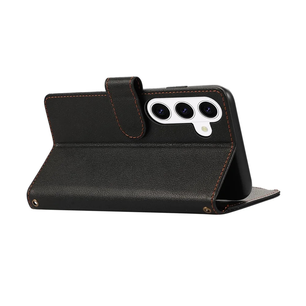 For Samsung Galaxy S26 Case Multi Card Slots Zipper Leather Phone Cover with Shoulder Strap  /  Wrist Strap - Black - 4
