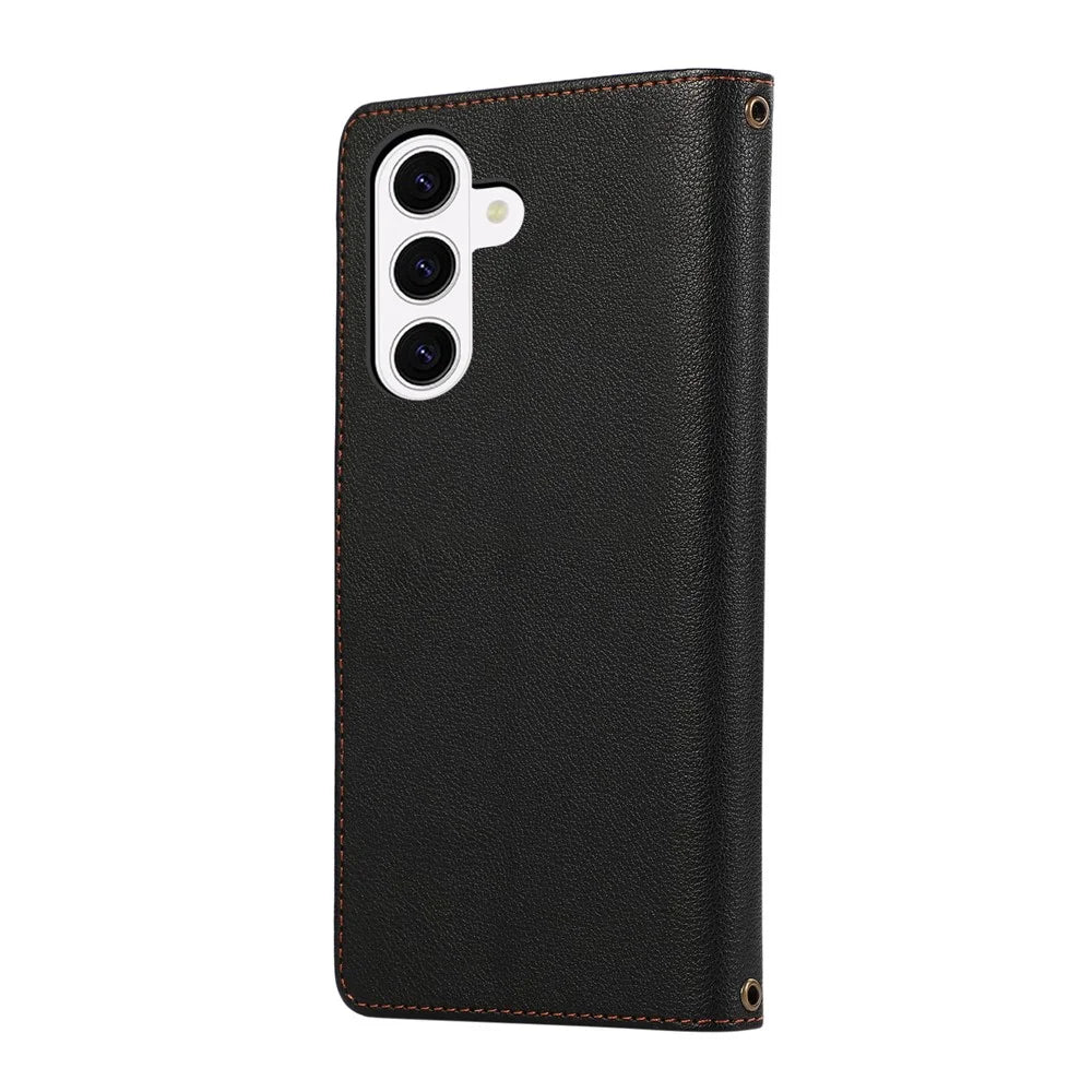 For Samsung Galaxy S26 Case Multi Card Slots Zipper Leather Phone Cover with Shoulder Strap  /  Wrist Strap - Black - 7